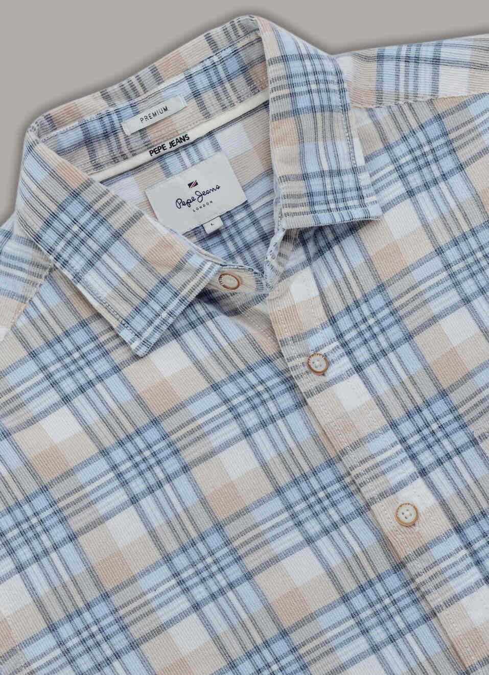 Men Blue Checked Corduroy Long Sleeve Shirt, , large image number 6