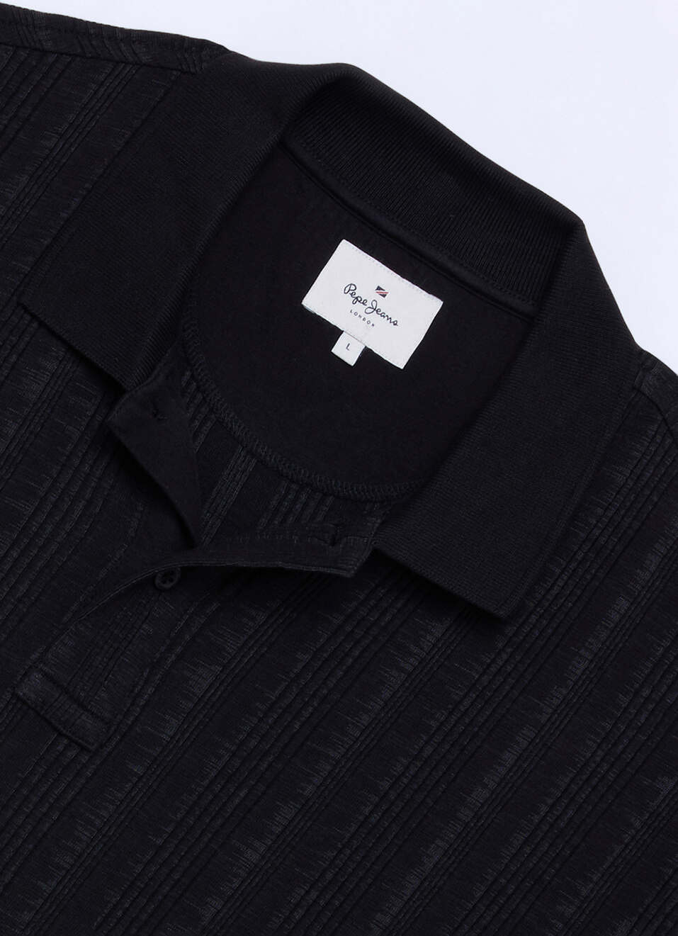 Men Black Striped Polo Collar T-shirt, , large image number 6