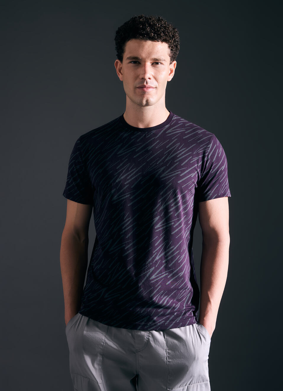 Men Purple All Over Print Short Sleeve T-shirt, , large image number 1