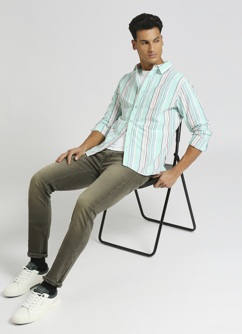Aqua Stripes Textured Long Sleeve Shirt, , large image number 5
