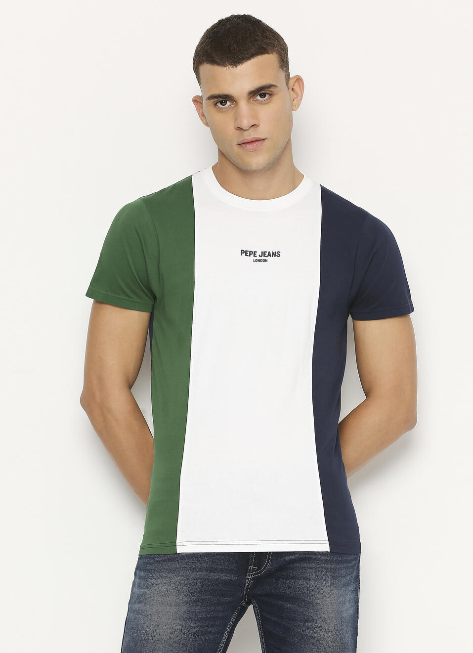 White Colour Block Short Sleeve T-shirt, , large image number 0