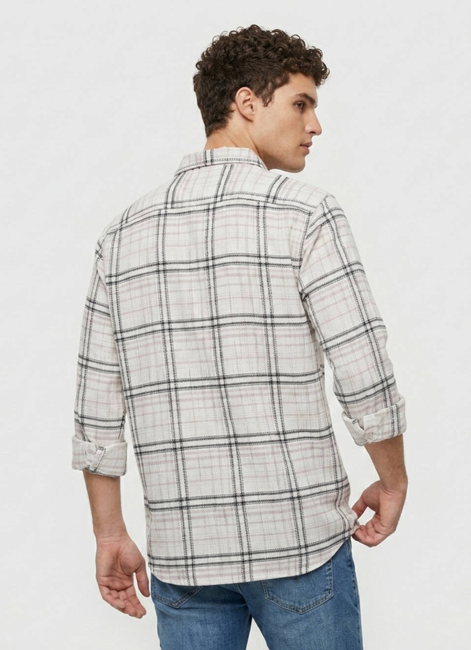 Men Beige Checked Dobby Long Sleeve Shirt, , large image number 2