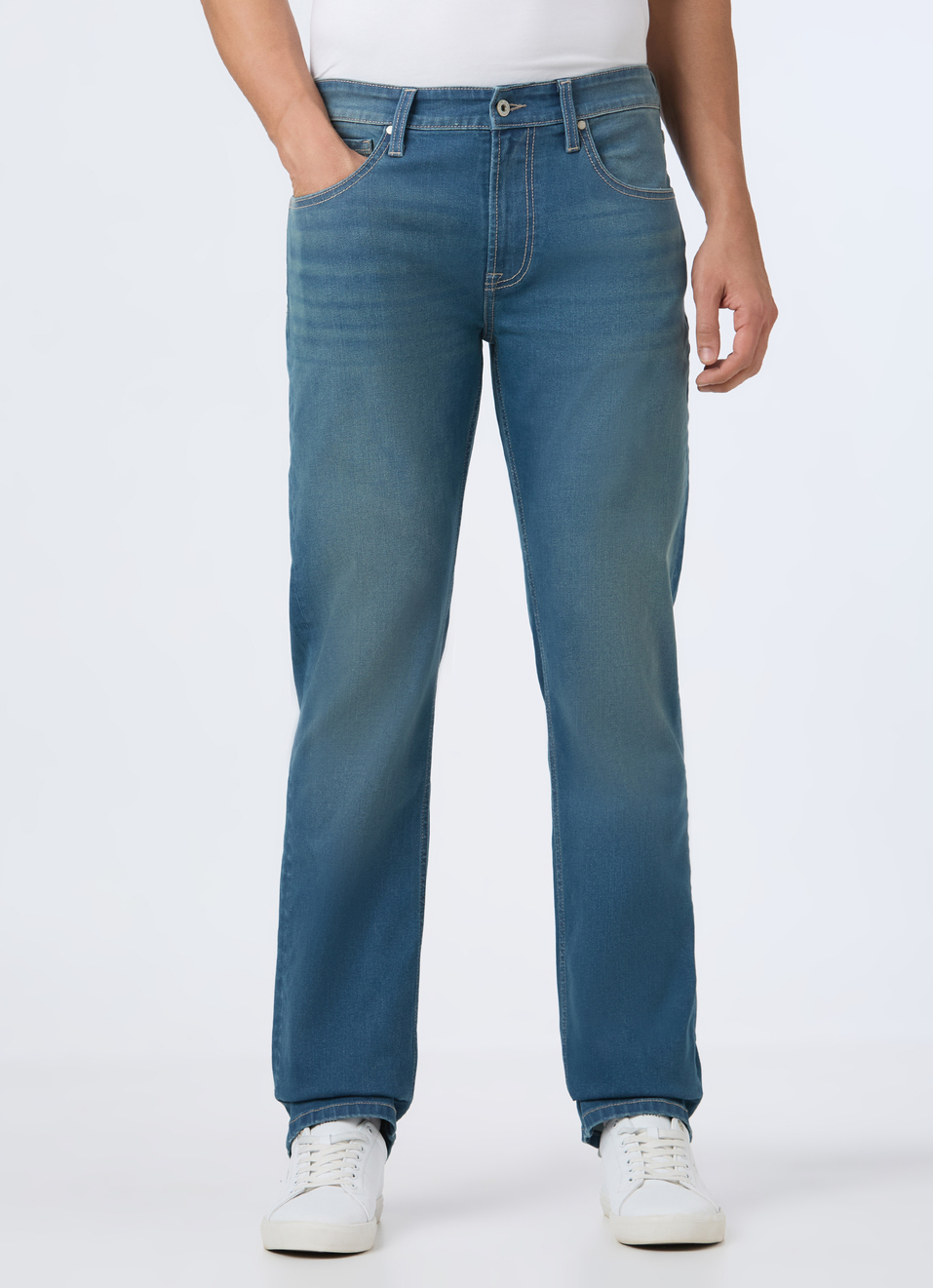 Men Blue Mid Rise Straight Fit Stretchable Jeans, , large image number 1