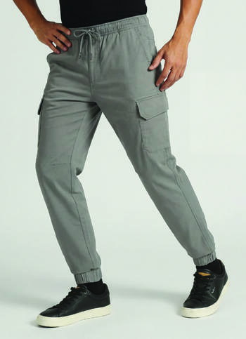 Light Grey Solid Stretch Cargo Joggers
