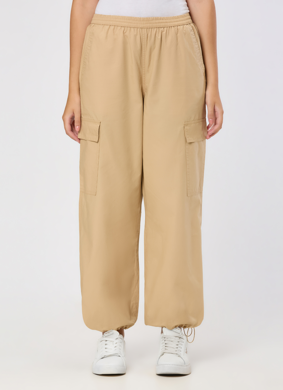 Women Beige High Rise Wide Leg Cargo Pants, , large image number 1