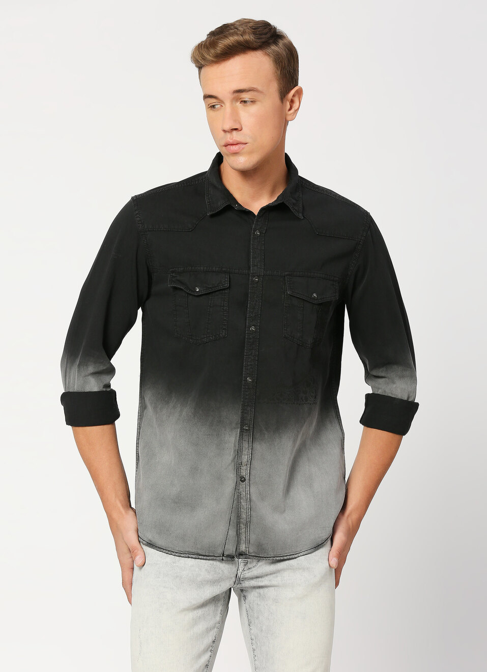Finn Ls Printed Ombre Denim Shirt, , large image number 1