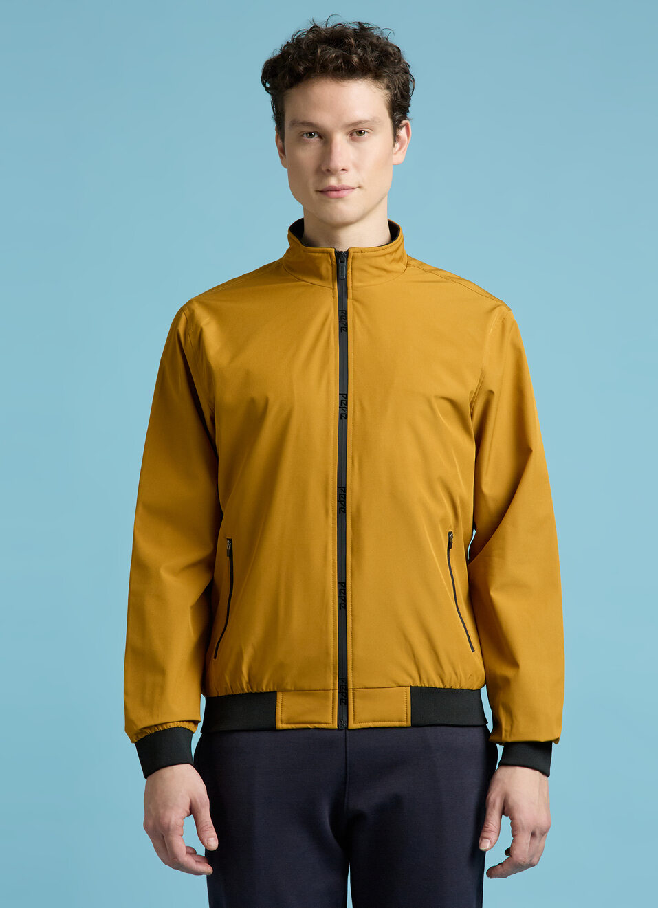 Yellow High Neck Full Sleeve Lightweight Jacket, , large image number 1