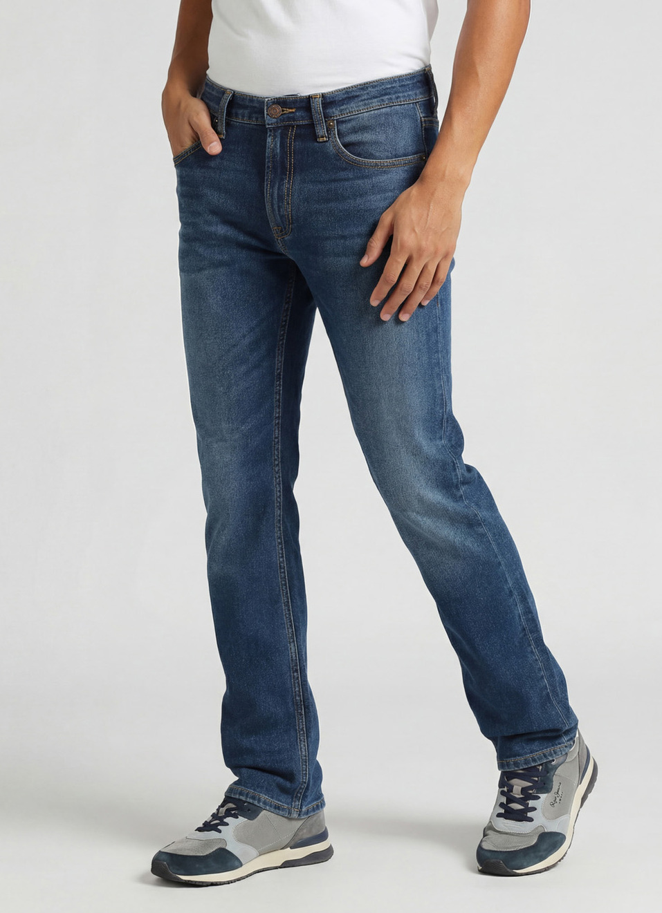Holborne Dark Blue Mid Rise Straight Leg Jeans, , large image number 0