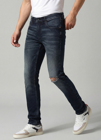 Vapour Dark Blue Low Waist Tapered Jeans