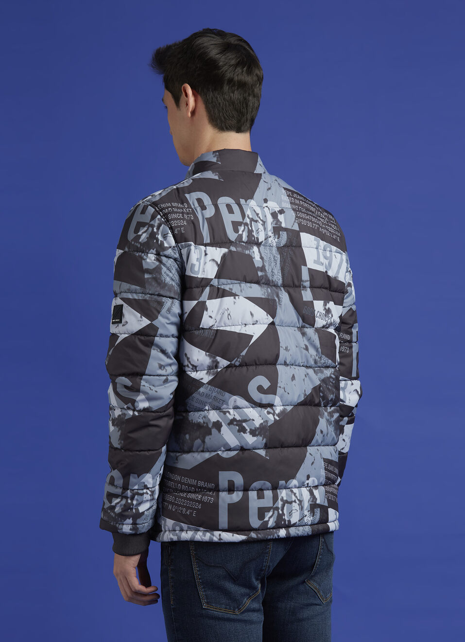 Black Abstract Print Full Sleeve Bomber Jacket, , large image number 2