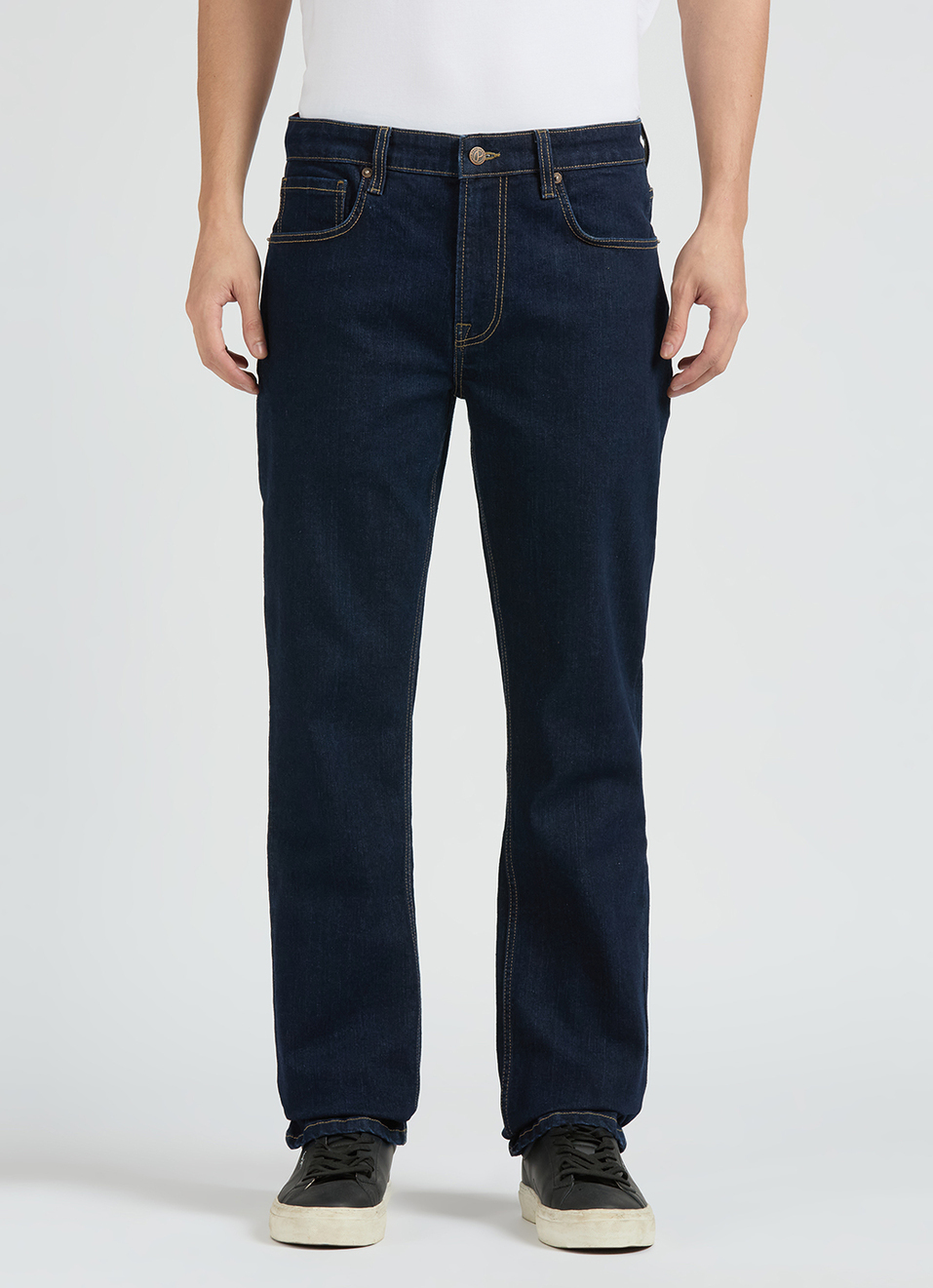 Men Dark Blue Mid Rise Straight Fit Jeans, , large image number 6