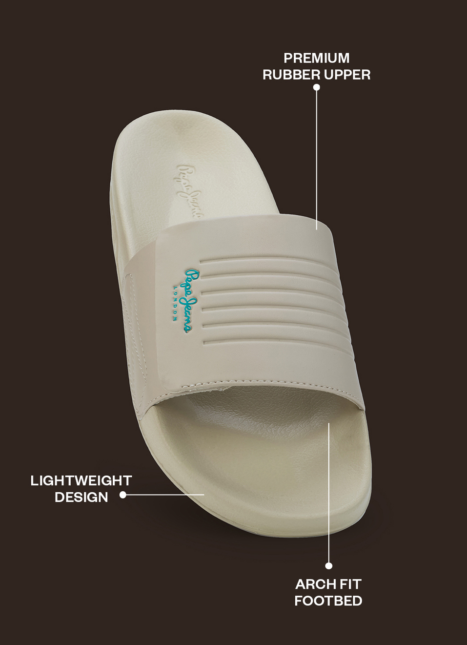 Men Beige Solid Velcro Strap Slides, , large image number 1