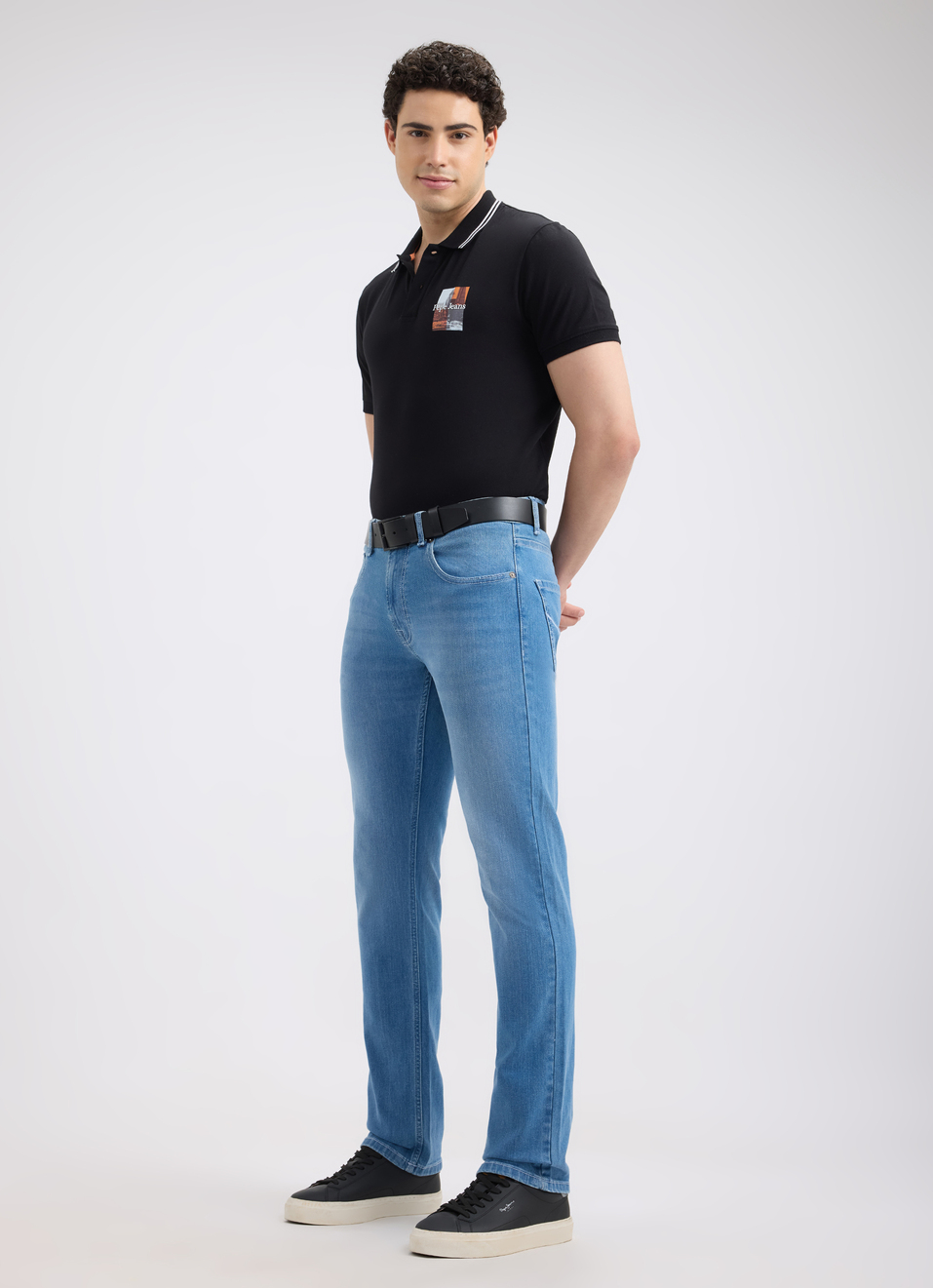 Men Black Photographic Print Short Sleeve Stretch Polo, , large image number 5