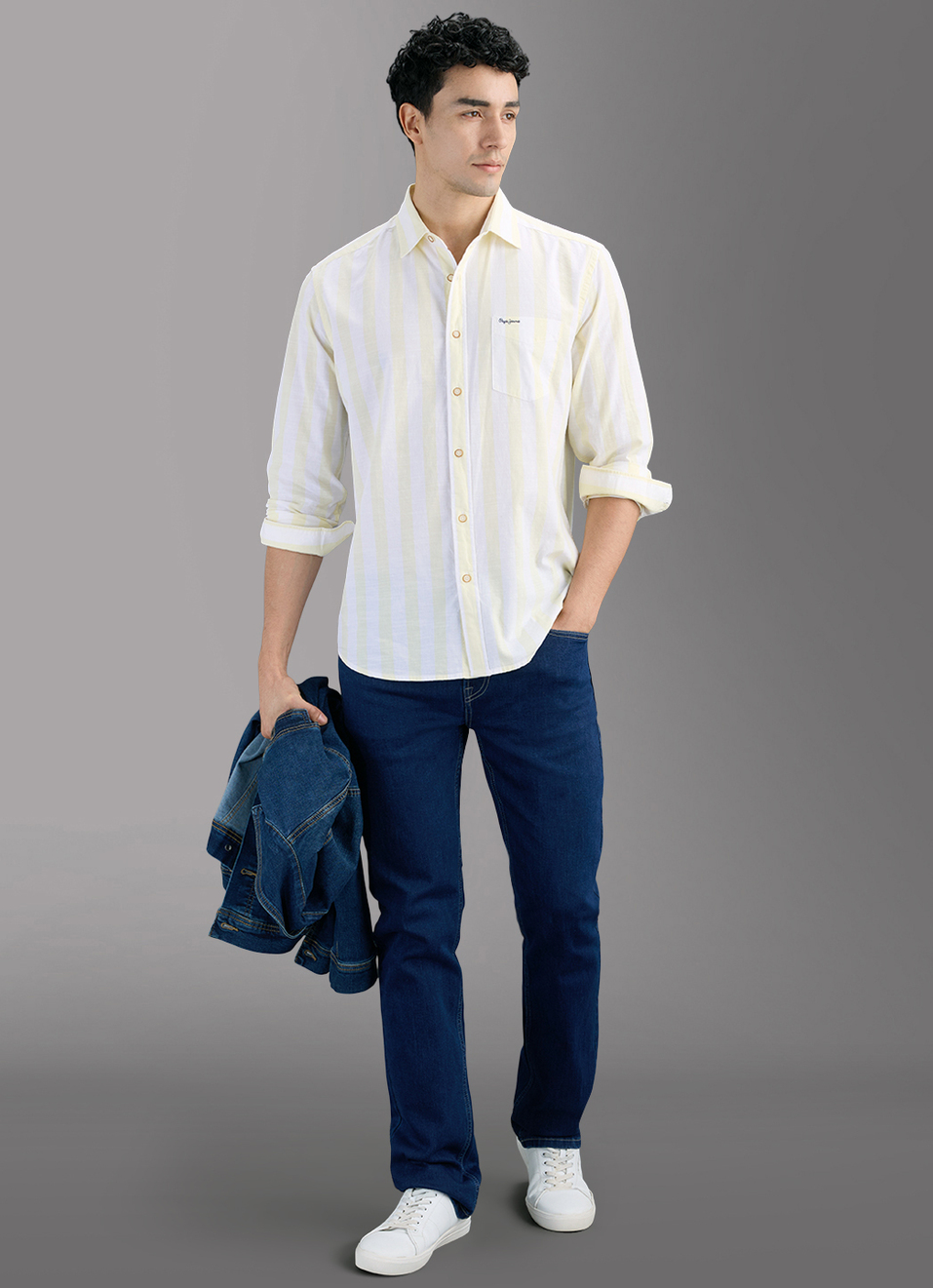 Men Yellow Striped Shirt, , large image number 2