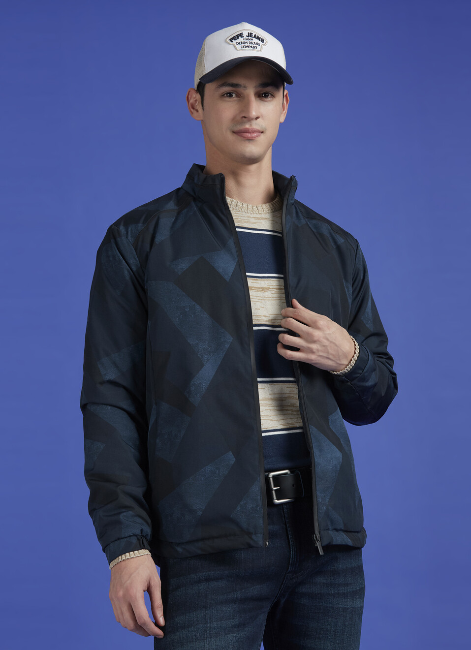 Black Abstract Print Full Sleeve Lightweight Jacket, , large image number 0