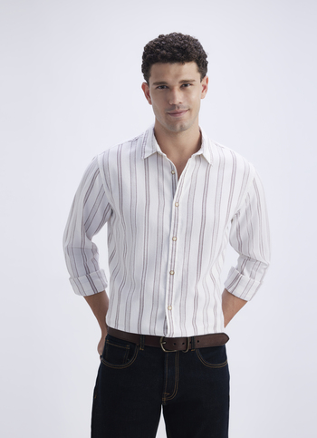 Men Brown Stripe Full Sleeve Shirt