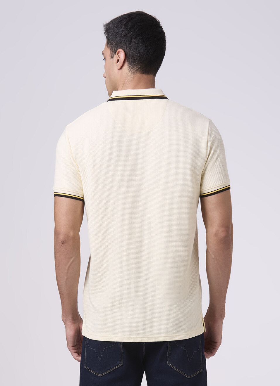 Men Ivory White Zipper Polo Collar T-shirt, , large image number 2