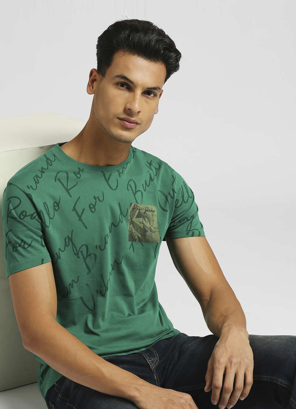 Green Printed Short Sleeve T-shirt, , large image number 5