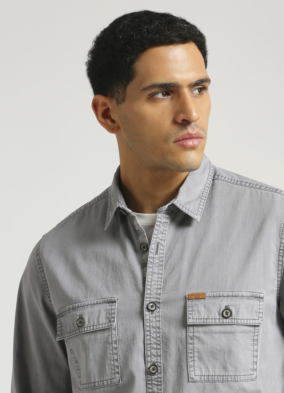 Green Over Dyed Double Pocket Long Sleeve Shirt, , large image number 4
