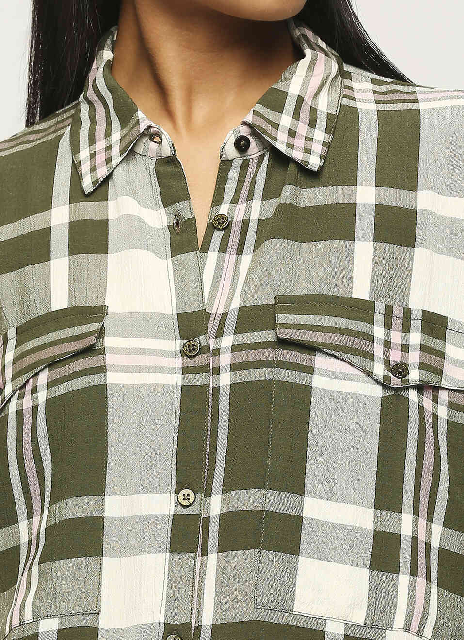 Green Checks Long Sleeve Oversized Shirt, , large image number 4