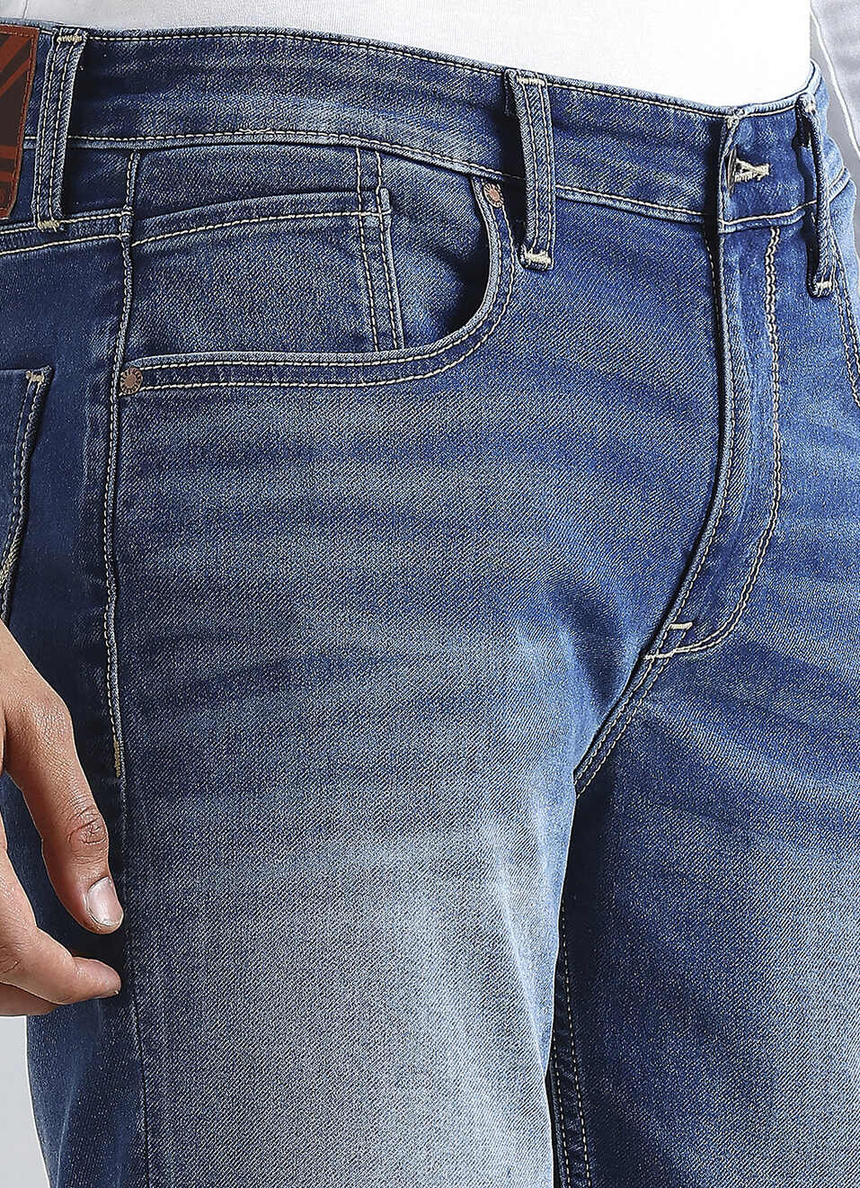 Chinox Blue Mid Waist Denim Shorts, , large image number 4