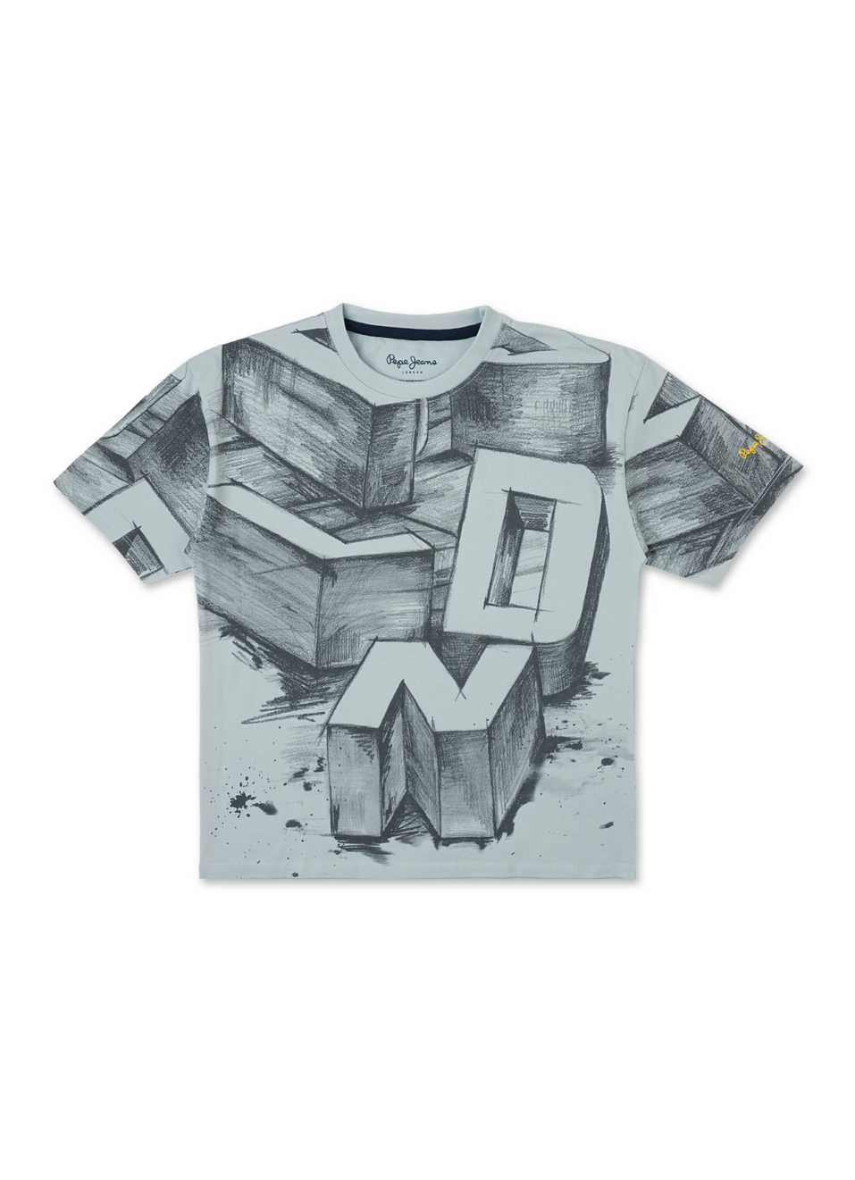 Boys Sea Blue Chalkboard Inspired Print Short Sleeve T-shirt, , large image number 0