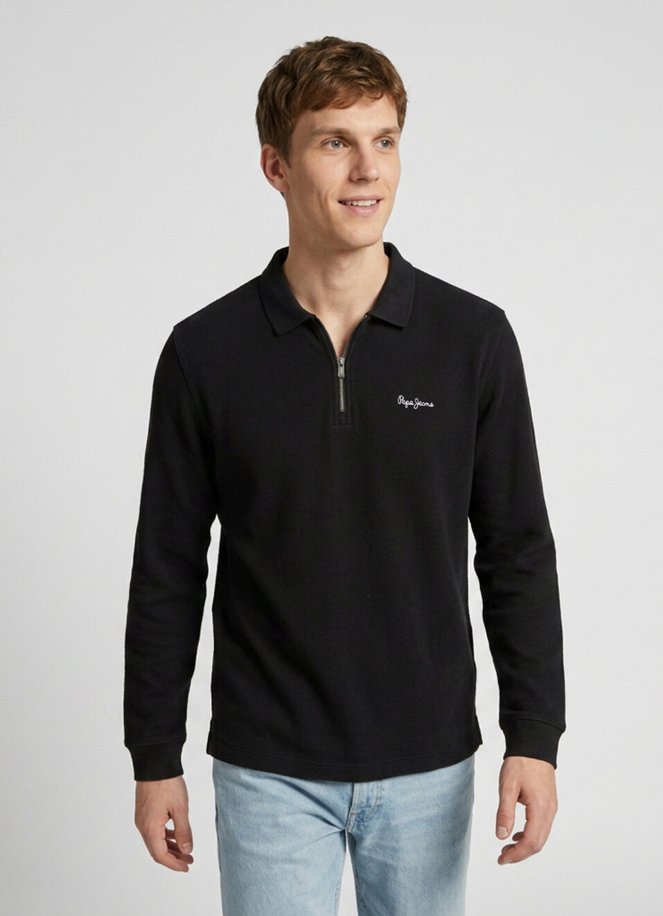 Men Black Solid Polo Collar T-shirt, , large image number 1