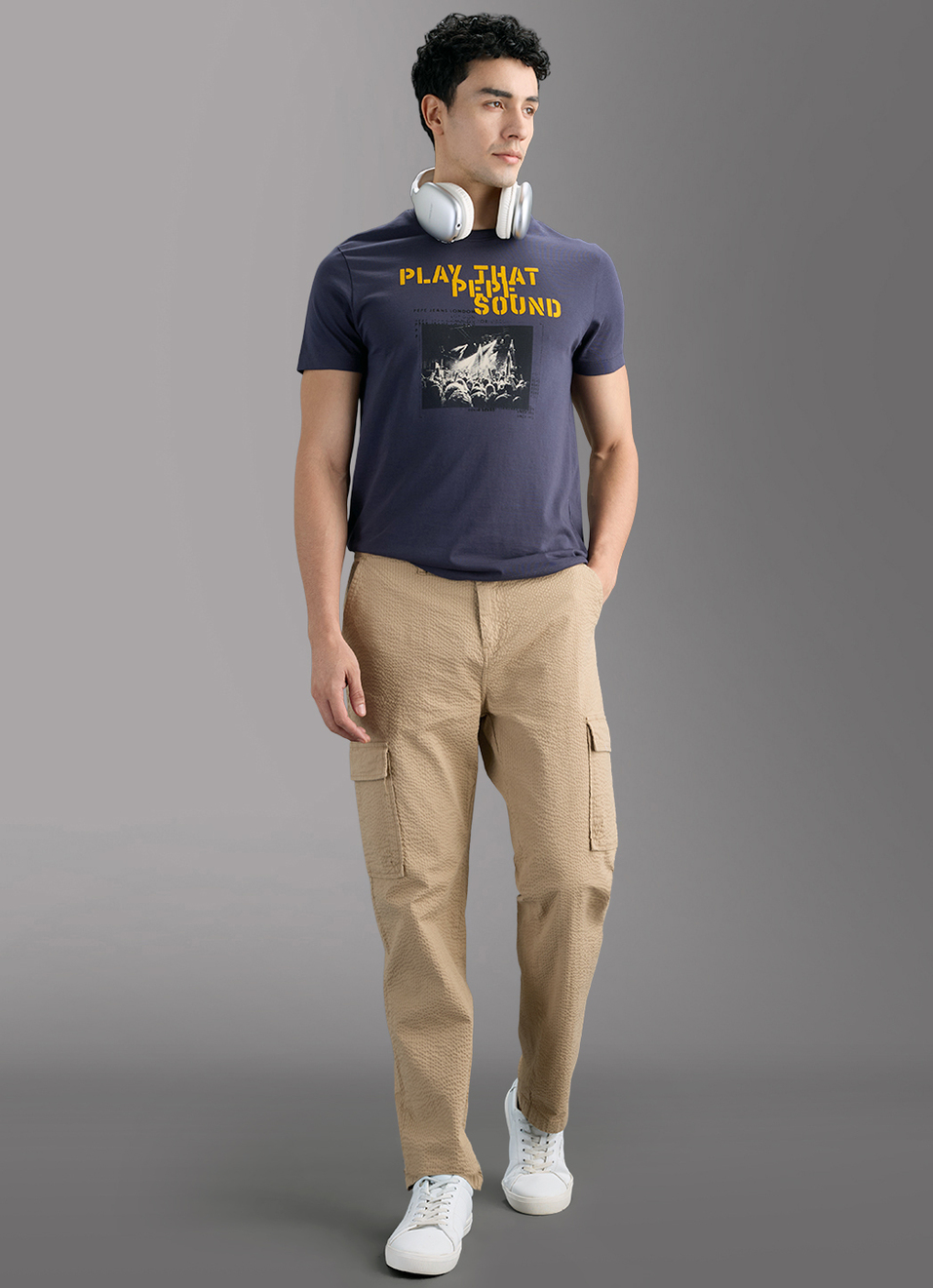 Men Grey Printed Slim Fit T-shirt, , large image number 2