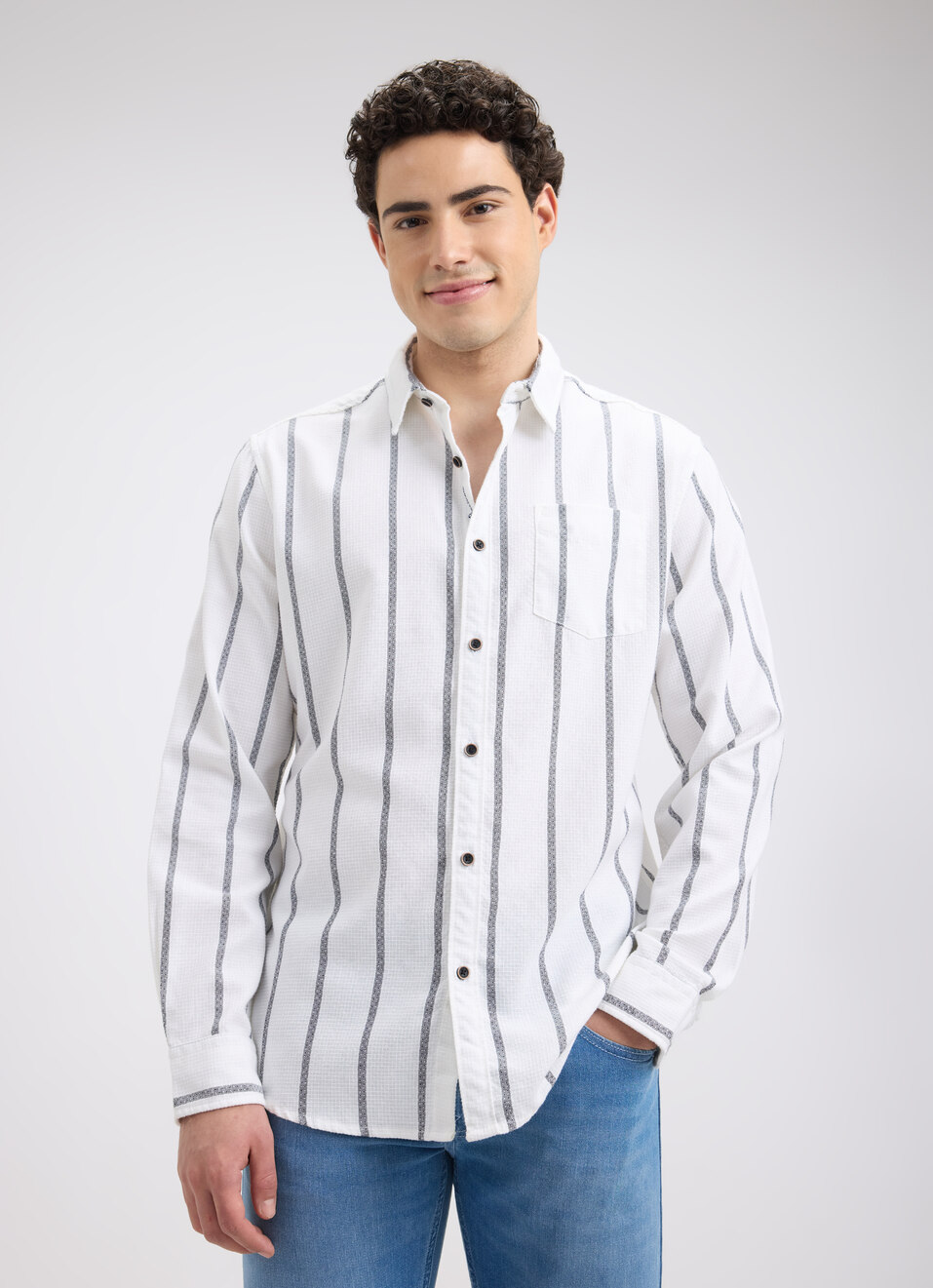Men White Stripe Full Sleeve Shirt, , large image number 1