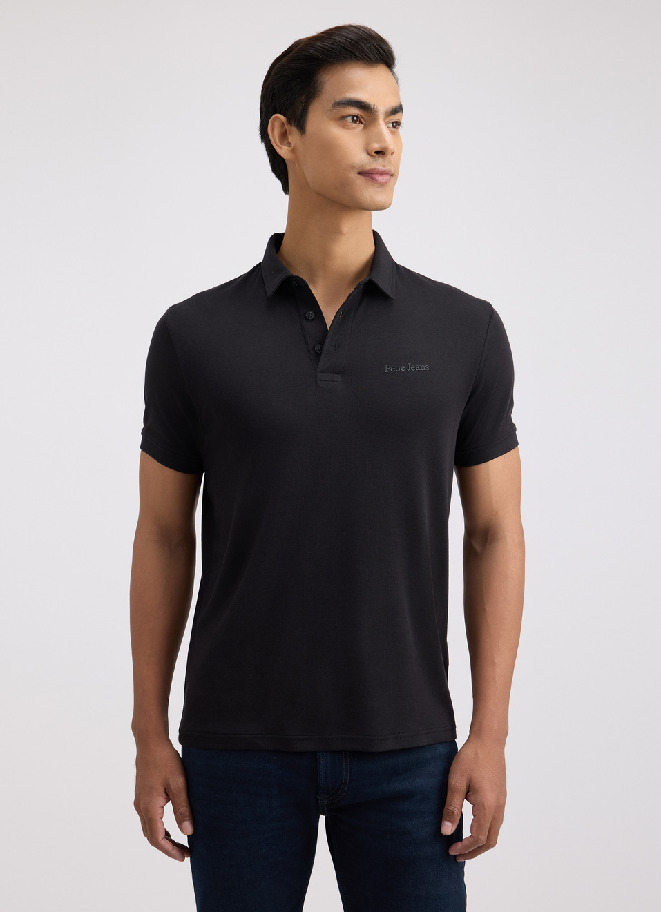 Men Black Solid Embroidery Logo Polo, , large image number 1