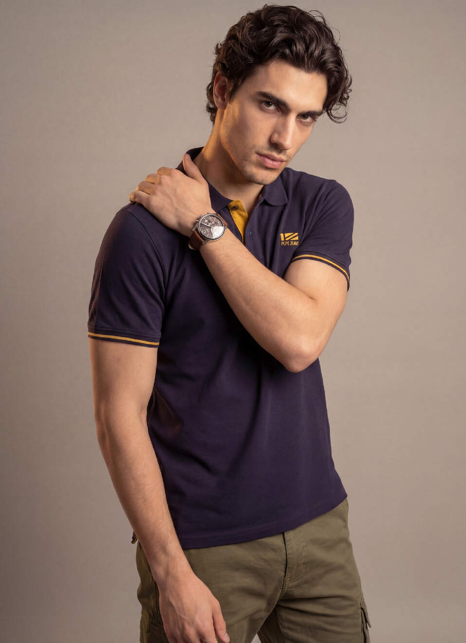 Men Navy Solid Short Sleeves Polo, , large image number 5