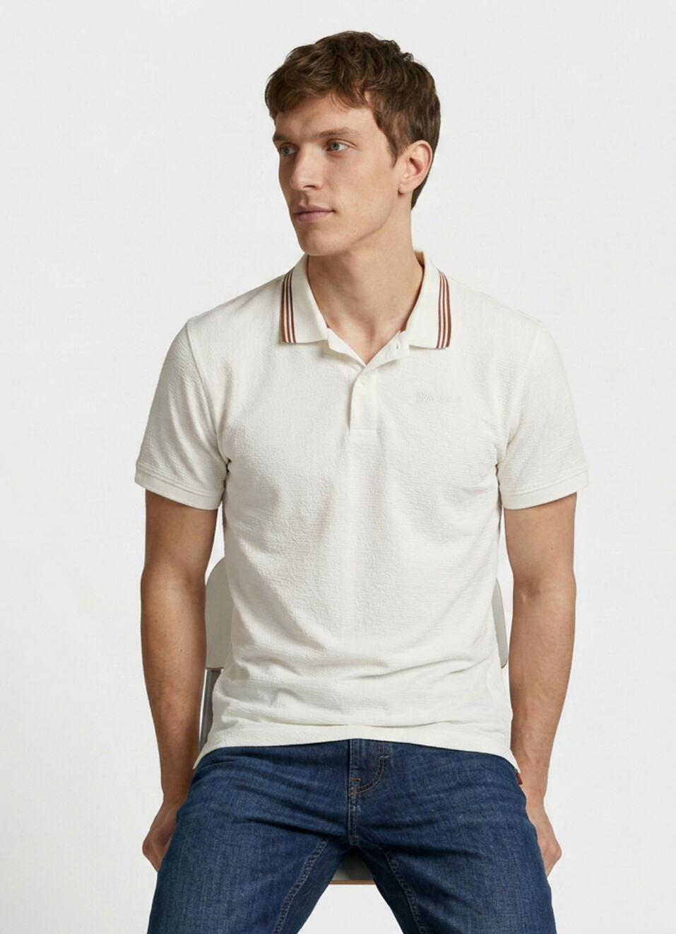Men Off White Solid Polo Collar T-shirt, , large image number 0