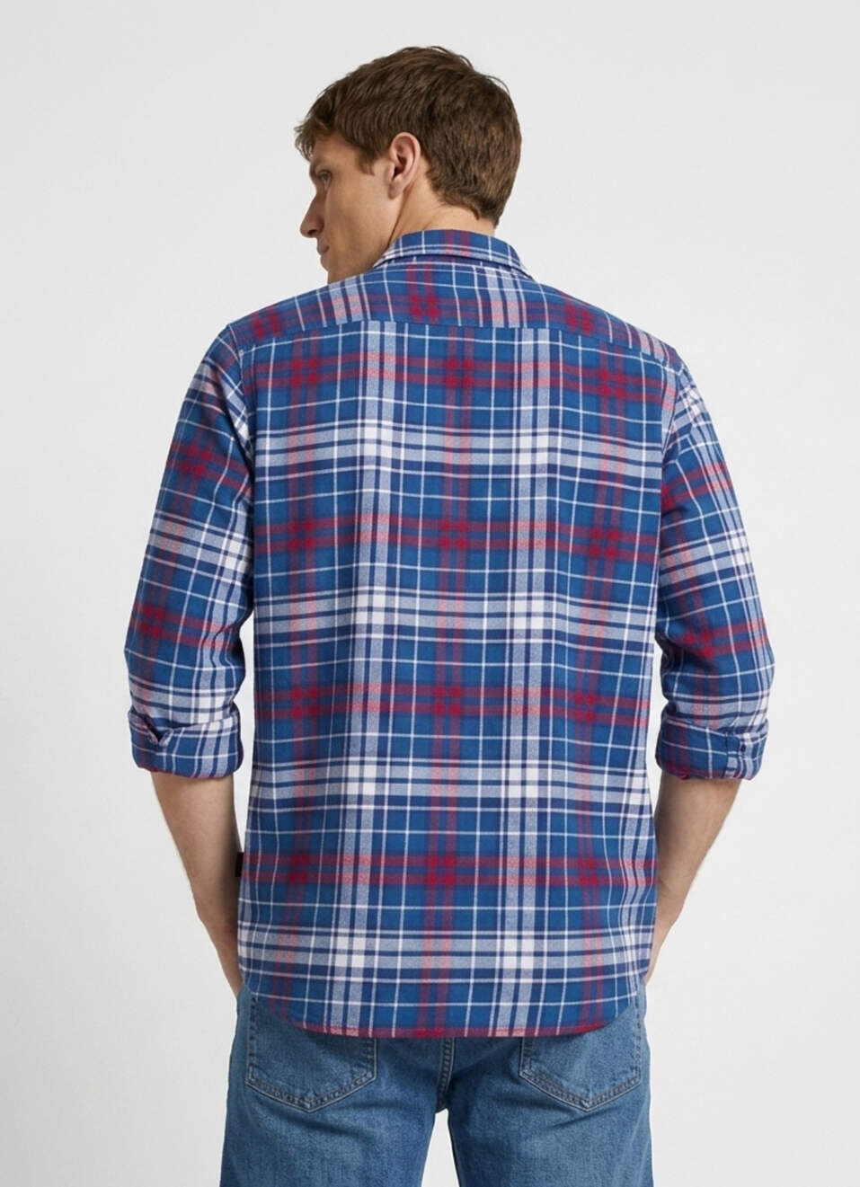 Men Blue Checked Brushed Long Sleeve Shirt, , large image number 2
