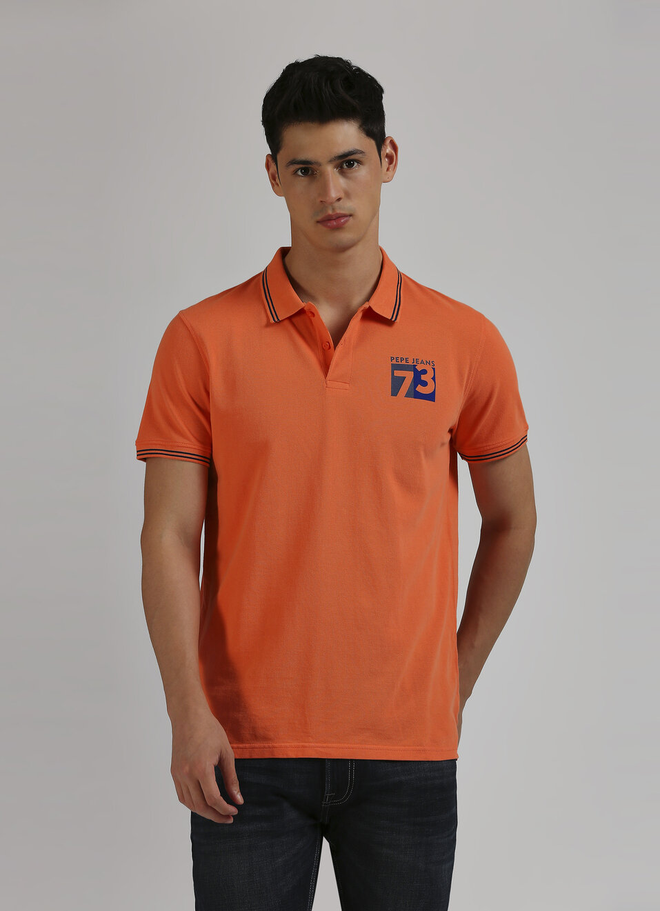Gold Flock Print Contrast Tipping Detail Polo, , large image number 1