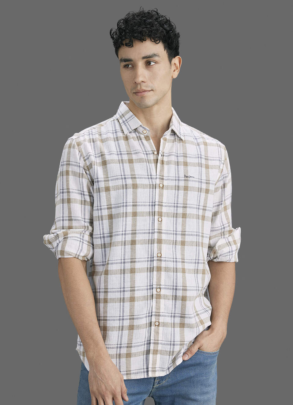 Men Beige Checked Long Sleeve Shirt, , large image number 7