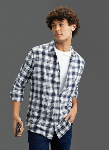 Men Blue Checked Regular Fit Full Sleeve Casual Shirt