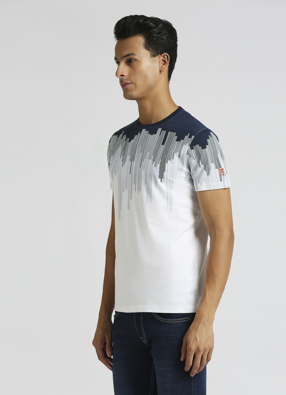 White Abstract Print Short Sleeve T-shirt, , large image number 2