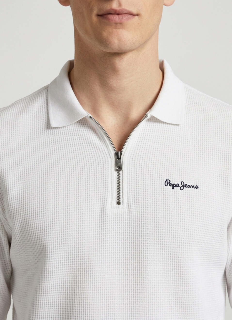 Men White Solid Polo Collar T-shirt, , large image number 4
