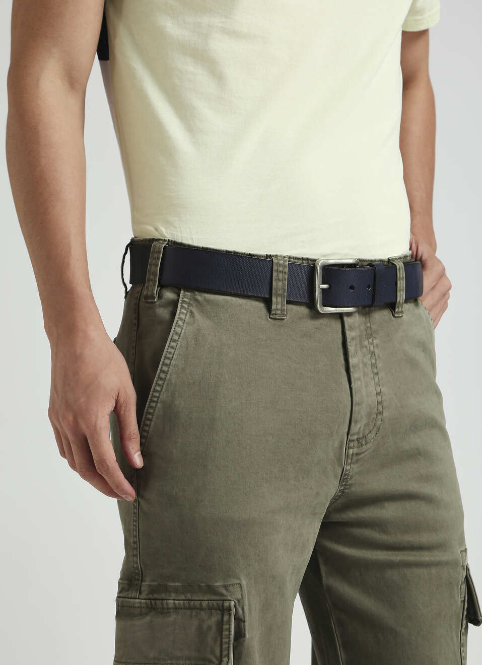 Blue Embossed Leather Belt, , large image number 4