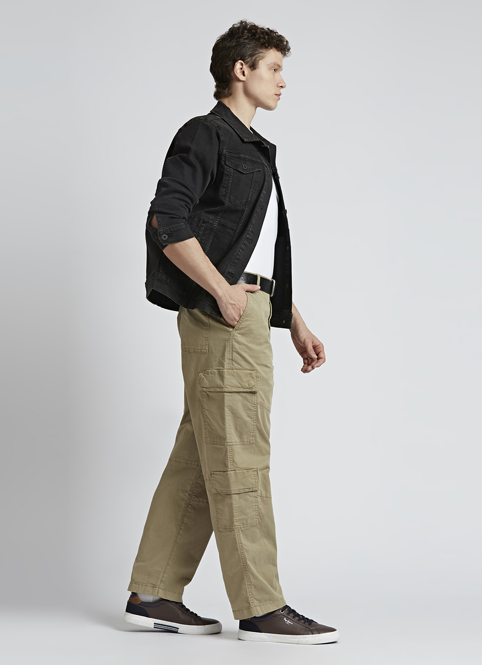 Khaki Mid Waist Baggy Fit Cargo Pants, , large image number 6