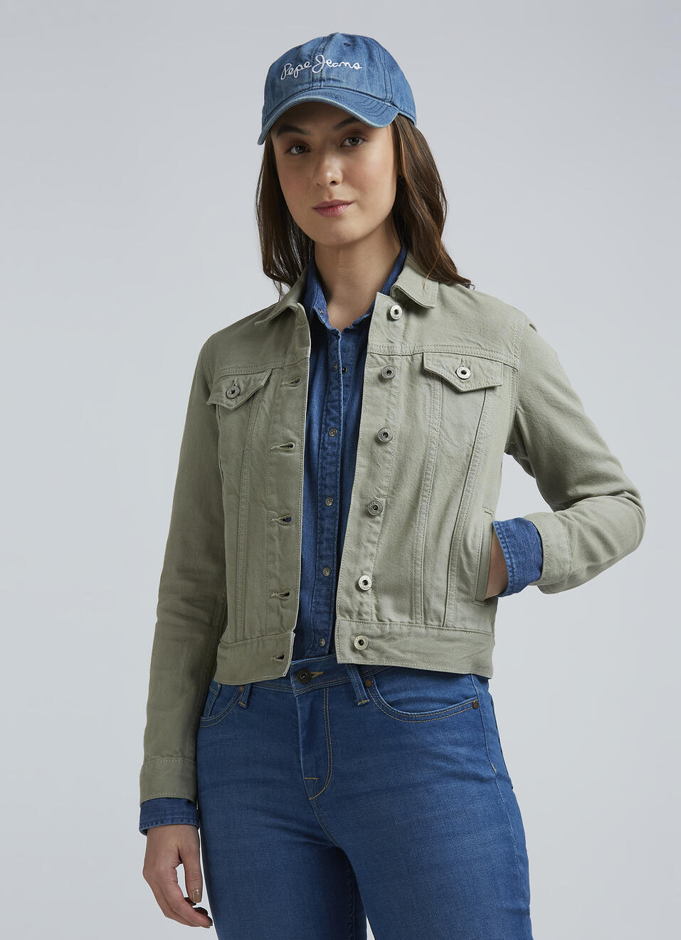 Green Full Sleeve Denim Jacket, , large image number 0