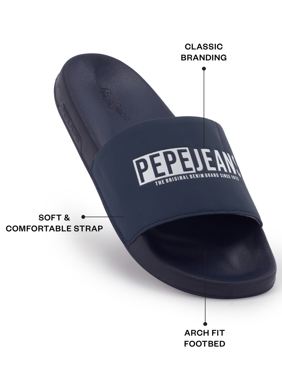 Navy Logo Printed Anti-skid Beach Slides, , large image number 1
