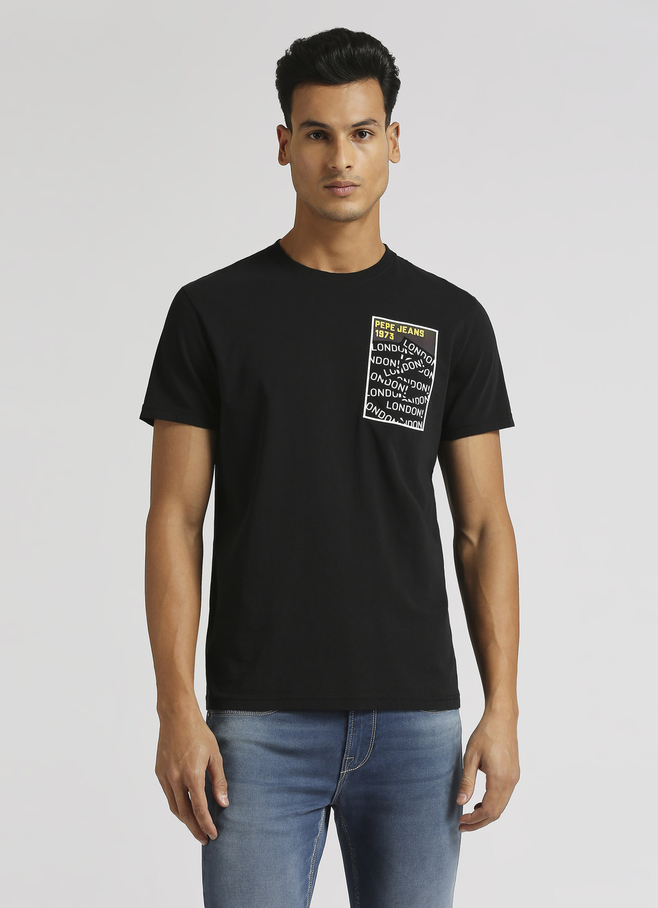 Black Brand Print Short Sleeve T-shirt, , large image number 1