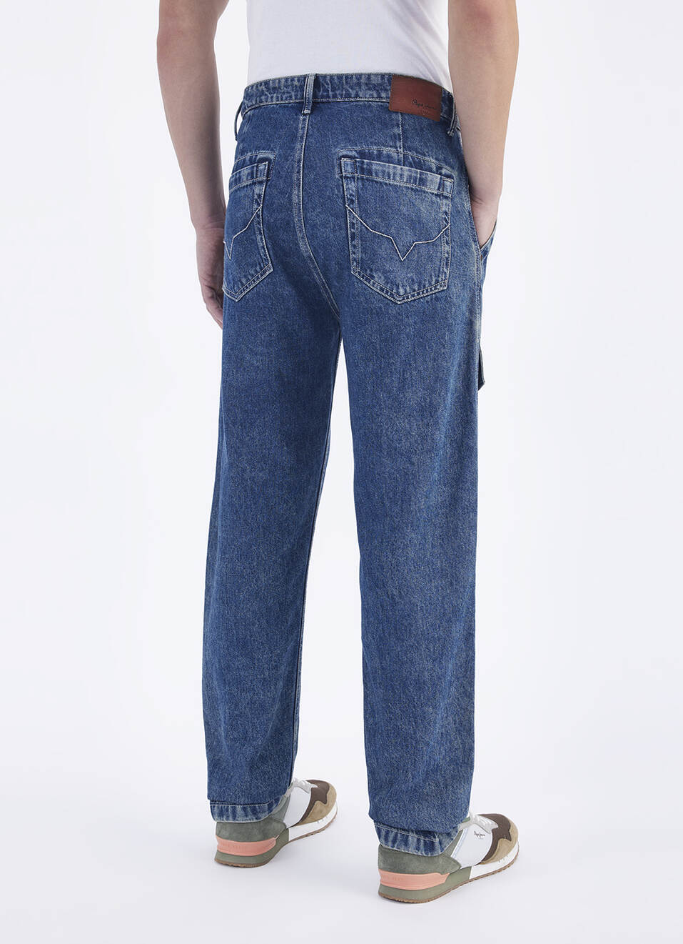 Men Blue Straight Fit Mid Rise Cargo Jeans, , large image number 3