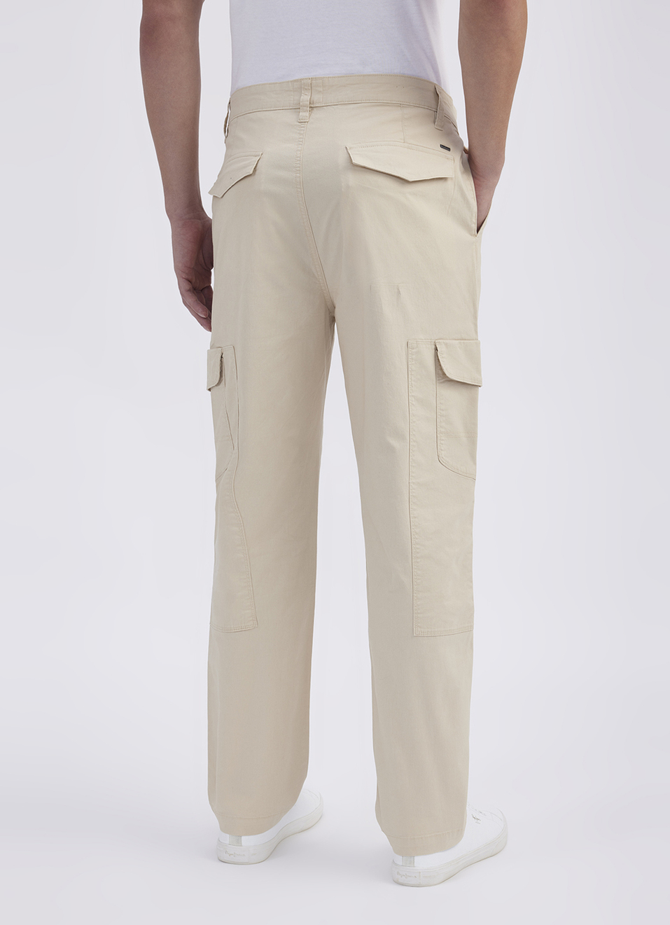 Men Ecru Mid Rise Stretch Cargos, , large image number 3
