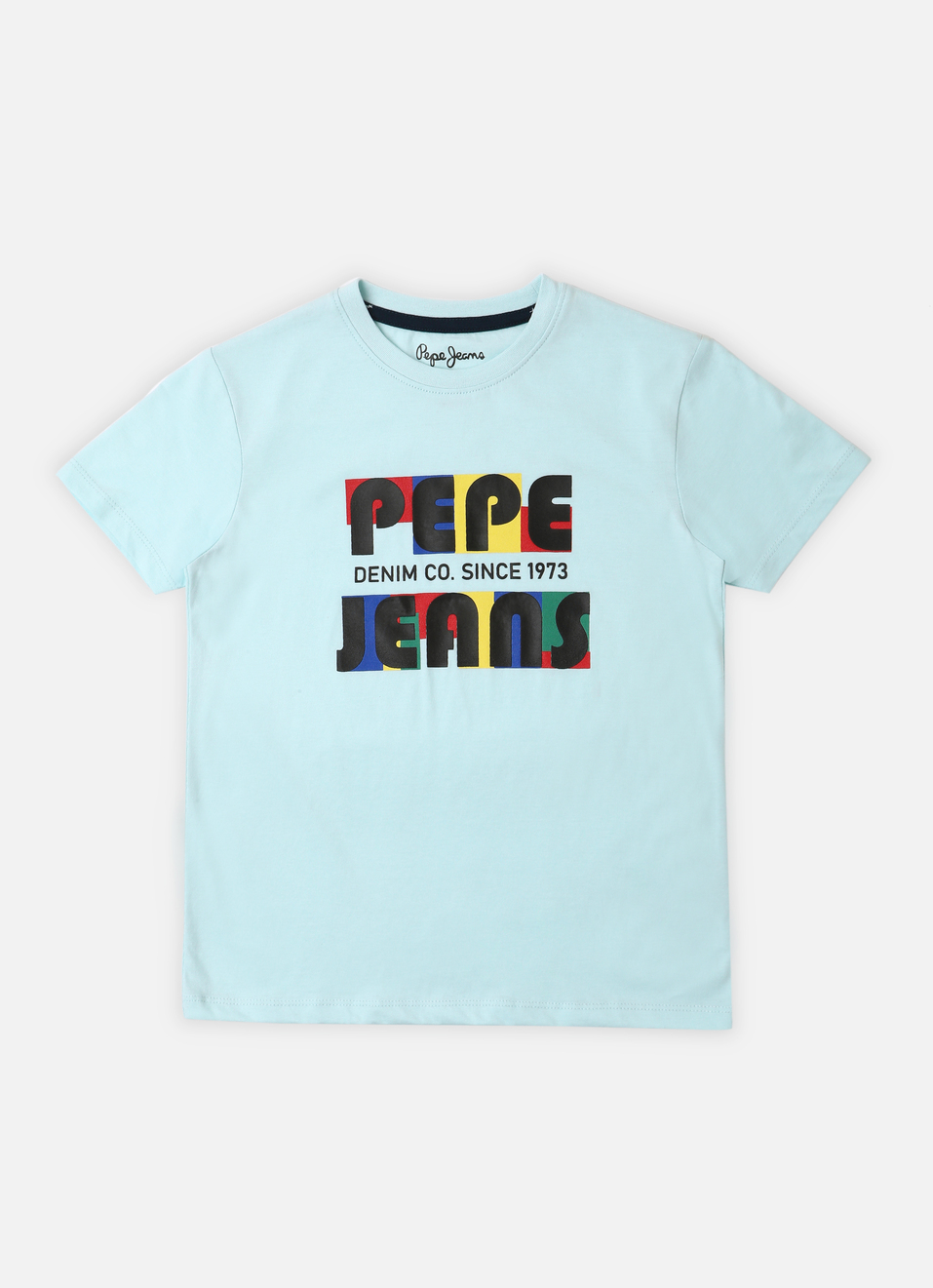Boys Sea Blue Brand Print Short Sleeve T-shirt, , large image number 0
