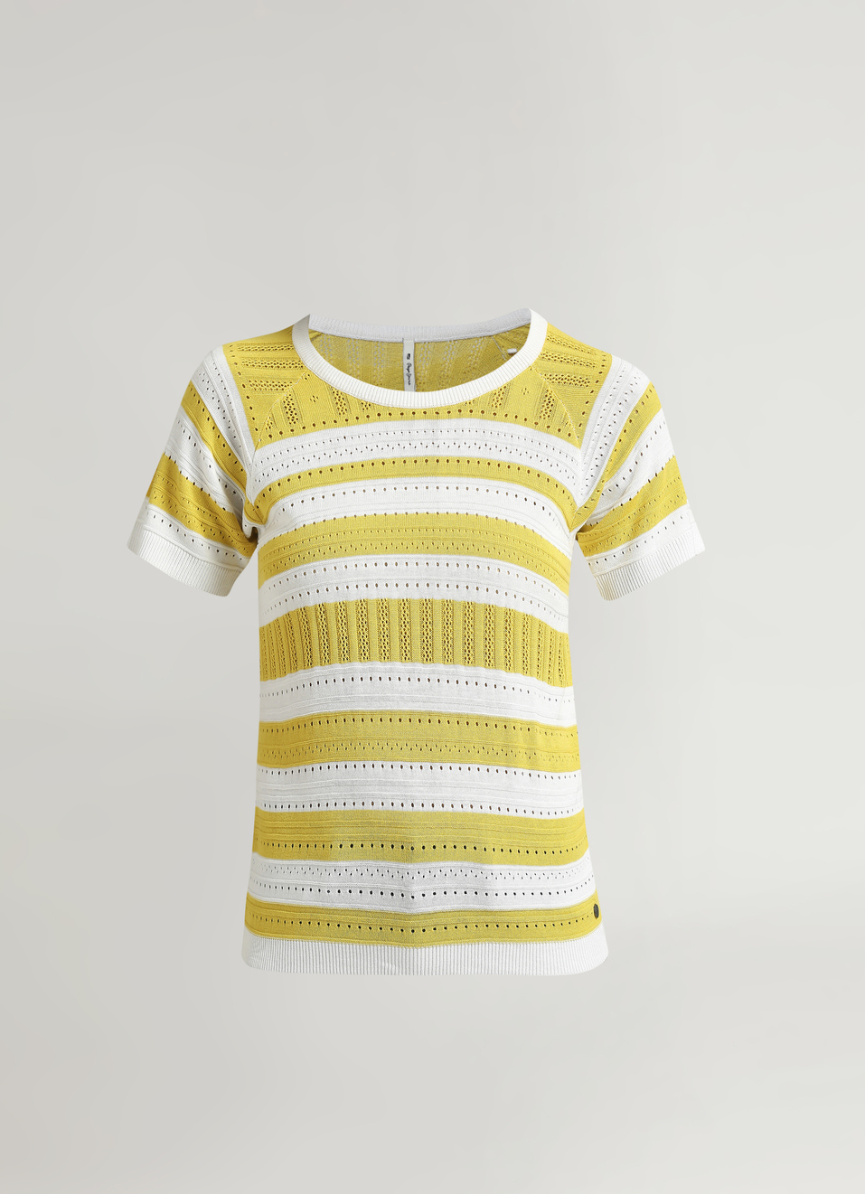 Yellow Stripes Self Design Flat Knit Top, , large image number 6