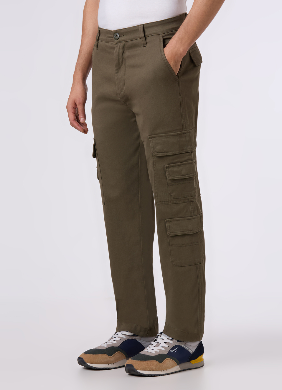 Men Olive Green Multi-pocket Utility Design Cargo Pants, , large image number 3