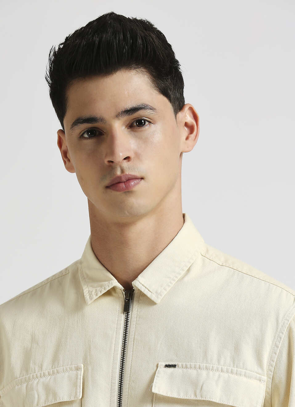 Off White Cargo Pockets Zipper Detail Long Sleeve Shirt, , large image number 4