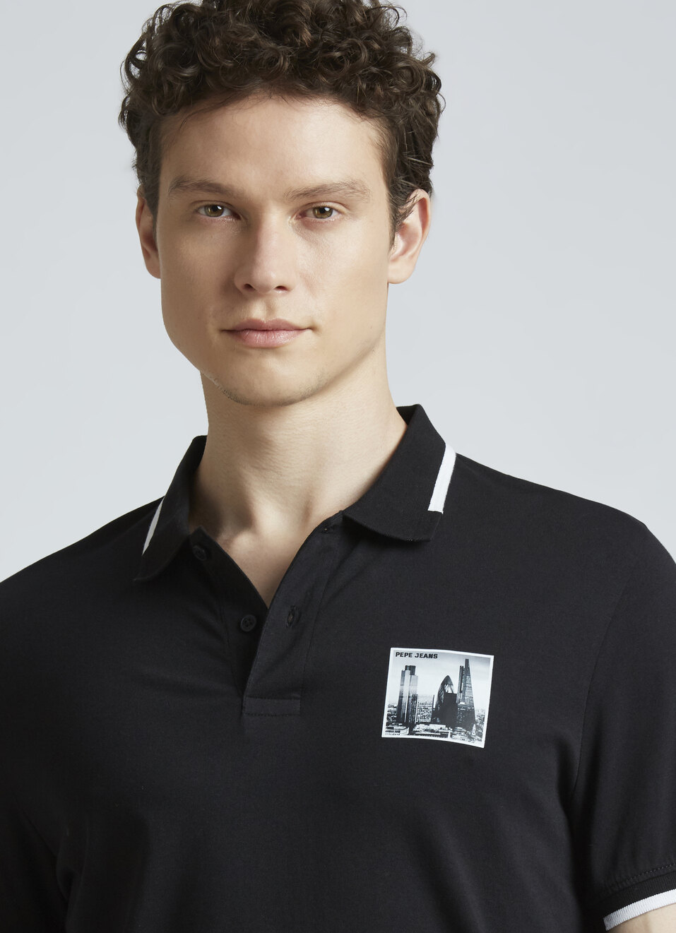 Black Graphic Print Short Sleeve Polo, , large image number 4